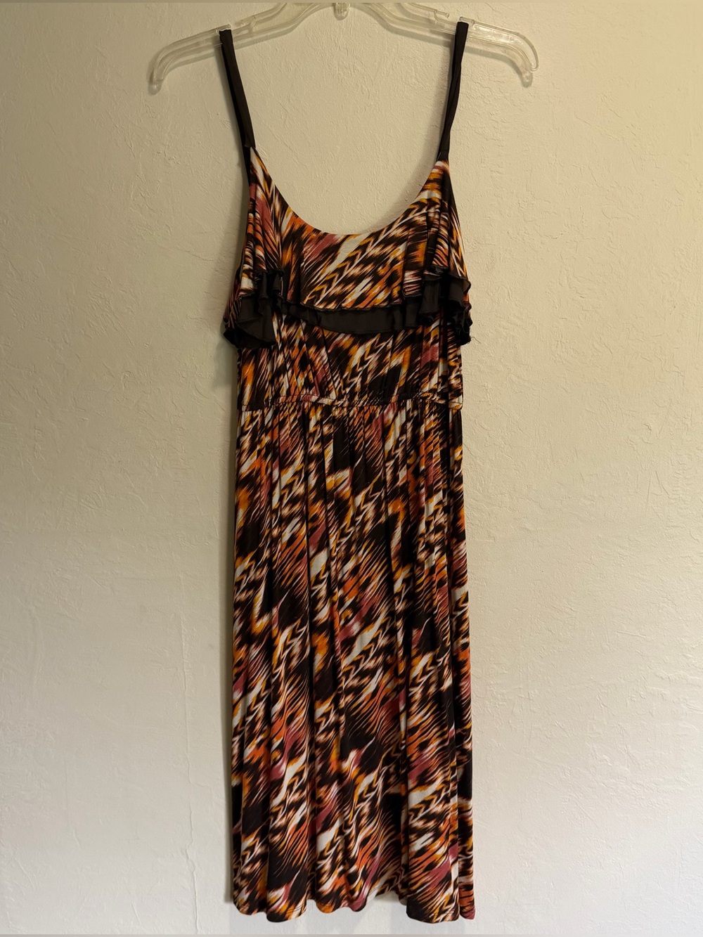 Women's Mini Dress Abstract Print Ruffle Detail Spaghetti Straps Sz M A.n.a